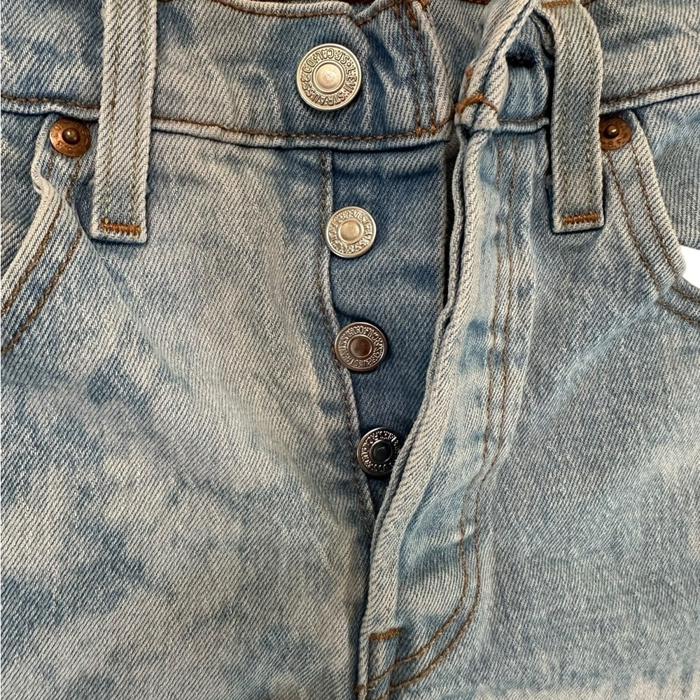 Levis 501 Women’s Denim Cut Off Shorts Waist Sz 24 Blue Button Fly 5 Pocket - Picture 5 of 17
